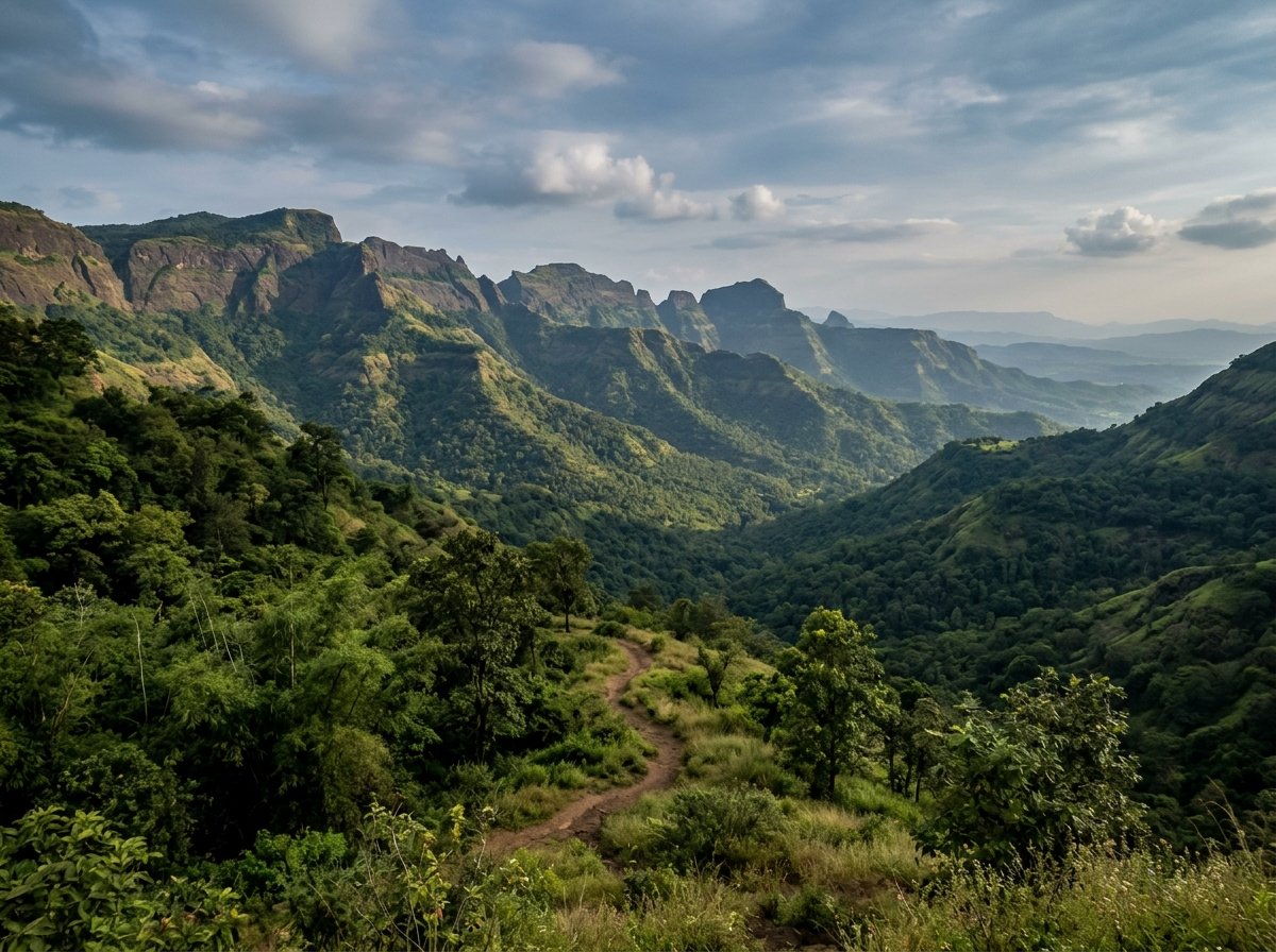 AI-generated illustration of the landscape near Vihigaon (not a photo of The Wildleaf Villa)